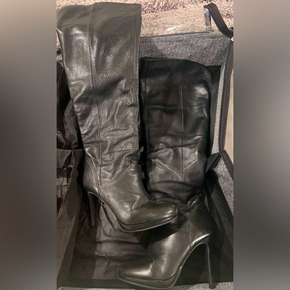 Knee High Black Leather Stiletto Boots